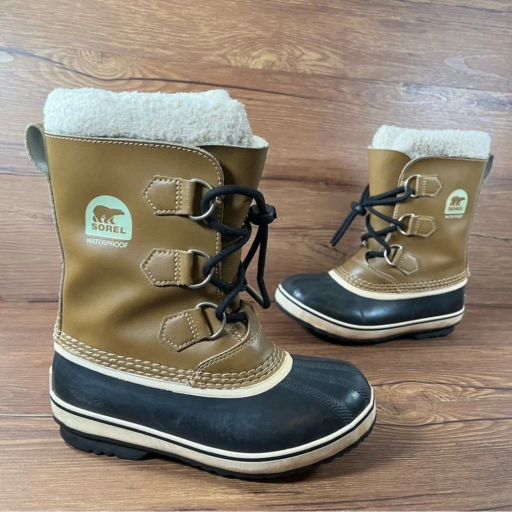 Sorel Yoot Pac Brown Leather Winter Boots Size 2Y